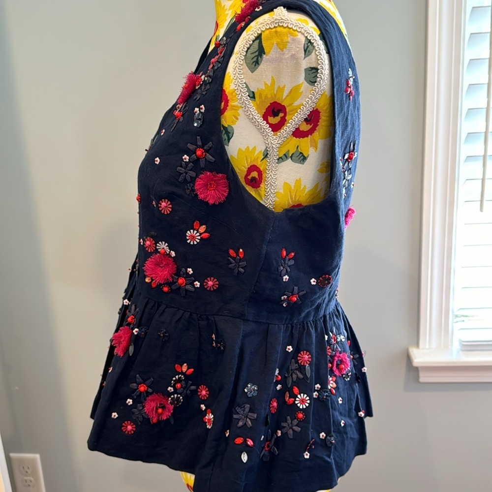 J.Crew Hand-embellished peplum top in cotton linen - Picture 6 of 15